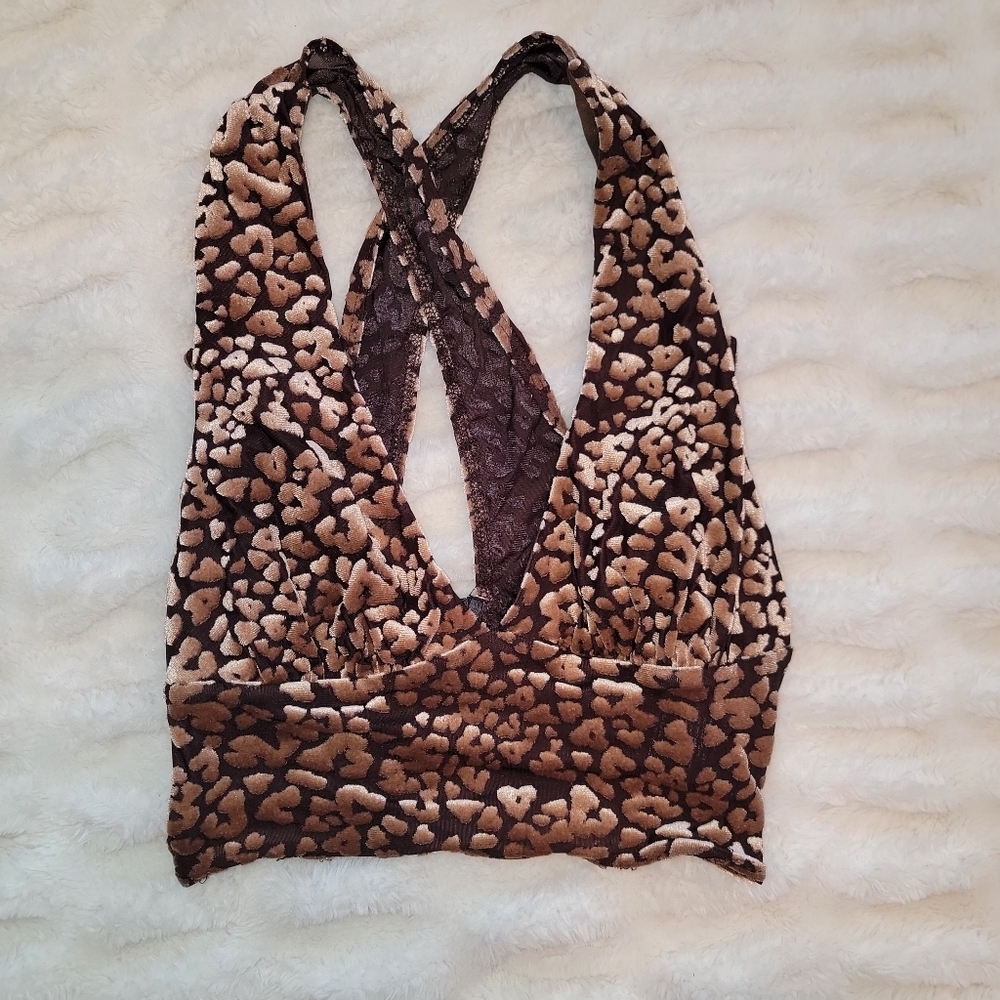 Urban Outfitters Brown & Tan Leopard Print Crisscross Halter Top